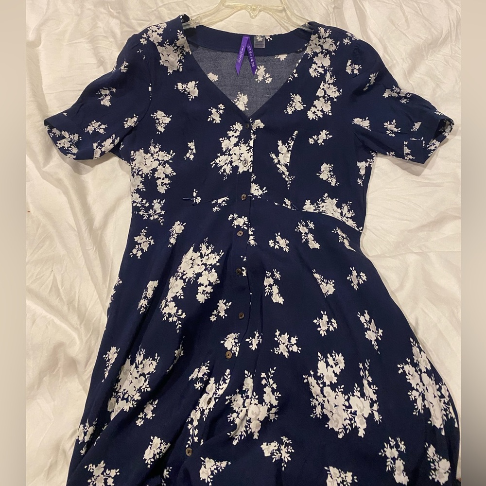 Seraphine Flower Print Maternity Nursing Dress, Size 6, Navy Blue